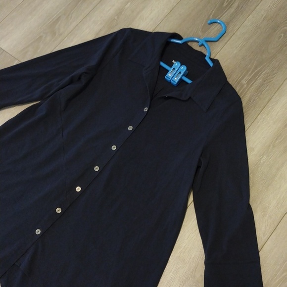 Dark Navy Blue 3/4 Sleeve Button Down Shirt - Picture 3 of 12
